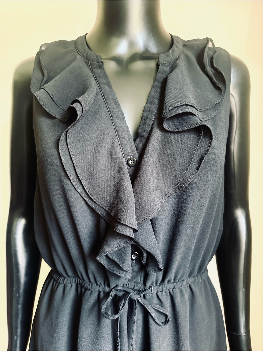 Love Tree Black Chiffon Ruffle-Front Drawstring Mini Dress - Picture 4 of 13